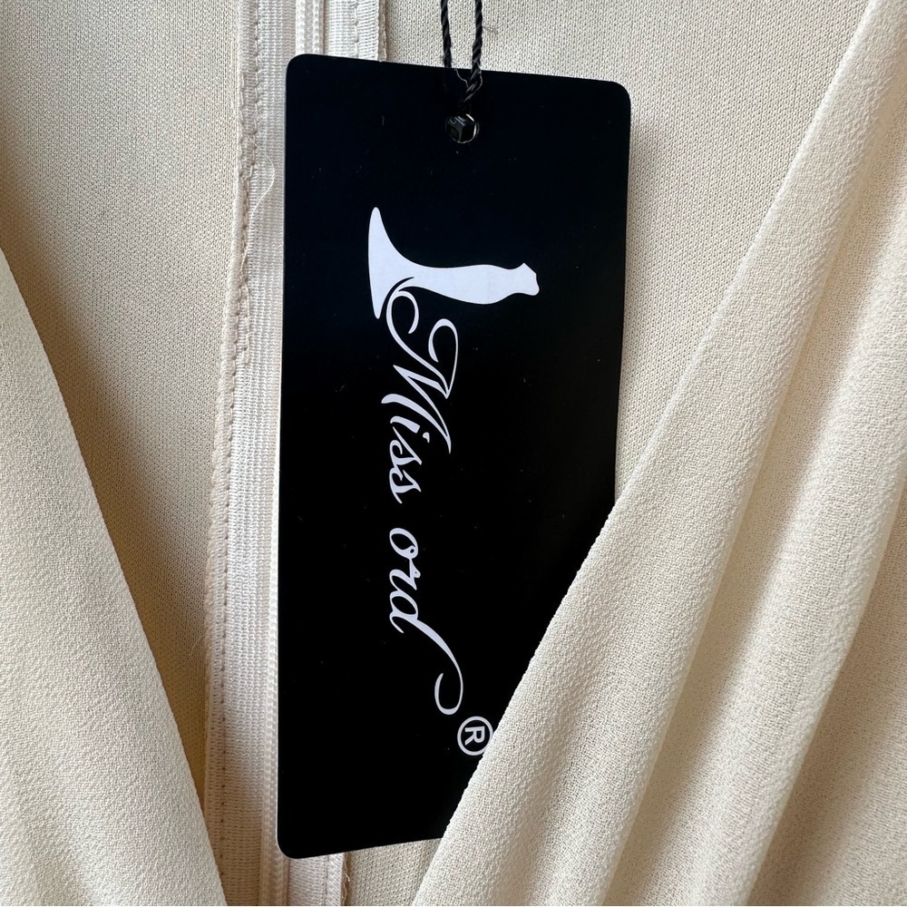 NWT Missord Cream Chiffon Ruffle Mini Dress XL Plunge V Neck Long Bell Sleeve - Picture 5 of 16